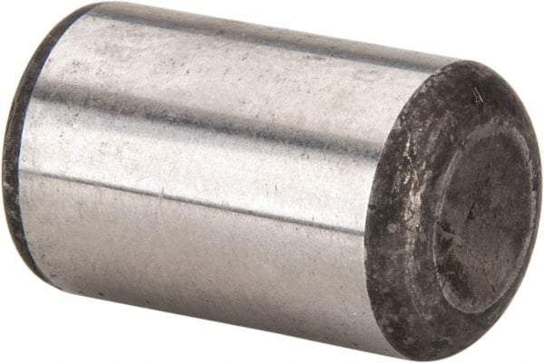 Made in USA - 5/8" Diam x 1" Pin Length Grade 8 Alloy Steel Standard Dowel Pin - Bright Finish, C 47-58 & C 60 (Surface) Hardness, 46,000 Lb (Single Shear), 92,000 Lb (Double Shear) Breaking Strength, 1 Beveled & 1 Rounded End - Exact Tool & Supply