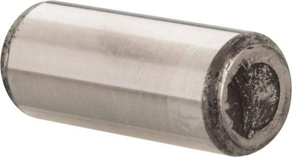 Made in USA - 5/8" Diam x 1-1/2" Pin Length Grade 8 Alloy Steel Standard Dowel Pin - Bright Finish, C 47-58 & C 60 (Surface) Hardness, 46,000 Lb (Single Shear), 92,000 Lb (Double Shear) Breaking Strength, 1 Beveled & 1 Rounded End - Exact Tool & Supply