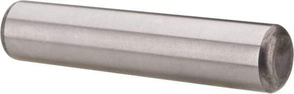 Made in USA - 5/8" Diam x 3" Pin Length Grade 8 Alloy Steel Standard Dowel Pin - Bright Finish, C 47-58 & C 60 (Surface) Hardness, 46,000 Lb (Single Shear), 92,000 Lb (Double Shear) Breaking Strength, 1 Beveled & 1 Rounded End - Exact Tool & Supply