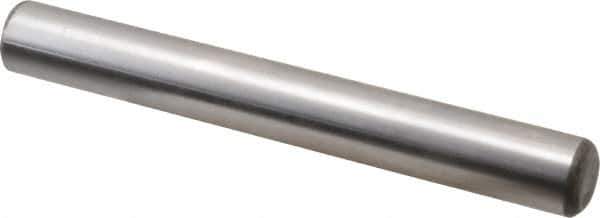Made in USA - 5/8" Diam x 5" Pin Length Grade 8 Alloy Steel Standard Dowel Pin - Bright Finish, C 47-58 & C 60 (Surface) Hardness, 46,000 Lb (Single Shear), 92,000 Lb (Double Shear) Breaking Strength, 1 Beveled & 1 Rounded End - Exact Tool & Supply