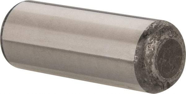 Made in USA - 3/4" Diam x 2" Pin Length Grade 8 Alloy Steel Standard Dowel Pin - Bright Finish, C 47-58 & C 60 (Surface) Hardness, 132,400 Lb (Double Shear), 66,200 Lb (Single Shear) Breaking Strength, 1 Beveled & 1 Rounded End - Exact Tool & Supply