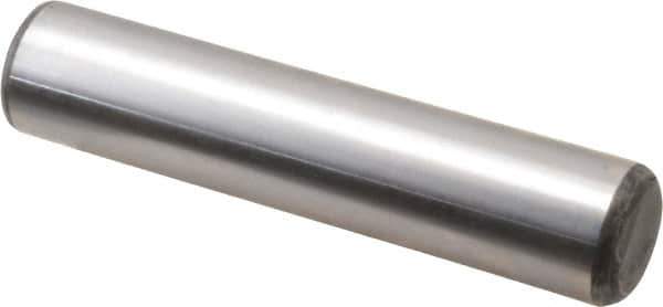 Made in USA - 3/4" Diam x 3-1/2" Pin Length Grade 8 Alloy Steel Standard Dowel Pin - Bright Finish, C 47-58 & C 60 (Surface) Hardness, 132,400 Lb (Double Shear), 66,200 Lb (Single Shear) Breaking Strength, 1 Beveled & 1 Rounded End - Exact Tool & Supply
