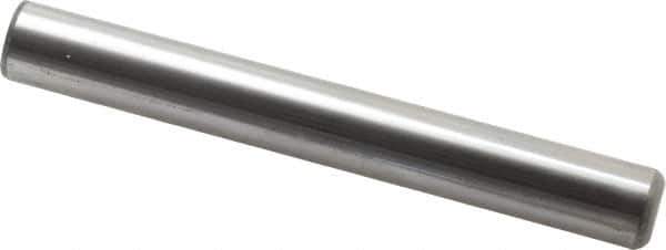 Made in USA - 3/4" Diam x 6" Pin Length Grade 8 Alloy Steel Standard Dowel Pin - Bright Finish, C 47-58 & C 60 (Surface) Hardness, 132,400 Lb (Double Shear), 66,200 Lb (Single Shear) Breaking Strength, 1 Beveled & 1 Rounded End - Exact Tool & Supply