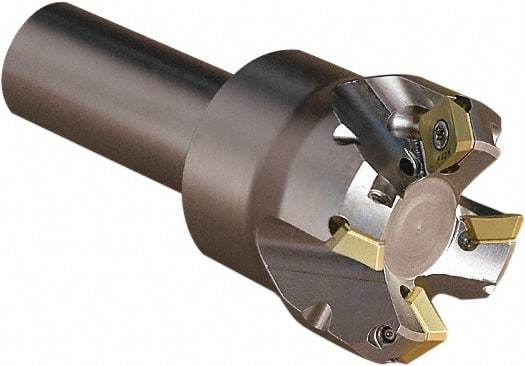 Seco - 45° Lead Angle, 1.654" Max Cut Diam, 4.5mm Max Depth of Cut, Indexable Chamfer and Angle End Mill - 4 Inserts, 3.543" Overall Length, Through Coolant - Exact Tool & Supply
