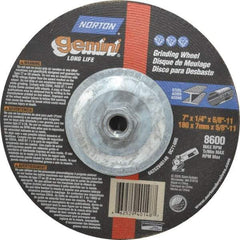 Norton - 7" Wheel Diam, 1/4" Wheel Thickness, Type 27 Depressed Center Wheel - Aluminum Oxide, 8,600 Max RPM, Compatible with Angle Grinder - Exact Tool & Supply