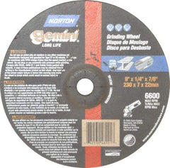 Norton - 9" Wheel Diam, 1/4" Wheel Thickness, 7/8" Arbor Hole, Type 27 Depressed Center Wheel - Aluminum Oxide, 6,600 Max RPM, Compatible with Angle Grinder - Exact Tool & Supply