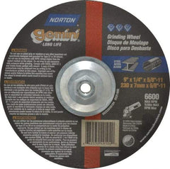 Norton - 9" Wheel Diam, 1/4" Wheel Thickness, Type 27 Depressed Center Wheel - Aluminum Oxide, 6,600 Max RPM, Compatible with Angle Grinder - Exact Tool & Supply