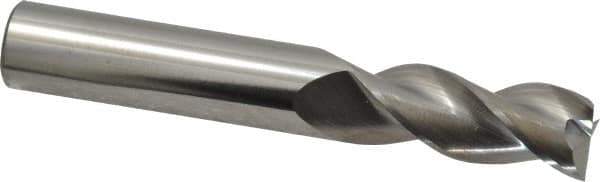 SGS - 1/2", 1-1/4" LOC, 1/2" Shank Diam, 3-1/4" OAL, 3 Flute, Solid Carbide Square End Mill - Single End, Uncoated, Spiral Flute, 38° Helix, Right Hand Cut, Right Hand Flute, Series 43 - Exact Tool & Supply