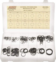 Made in USA - 300 Piece, 1/4 to 1-1/4", Steel, Snap External Retaining Ring Assortment - Includes Compartmented Case - Exact Tool & Supply