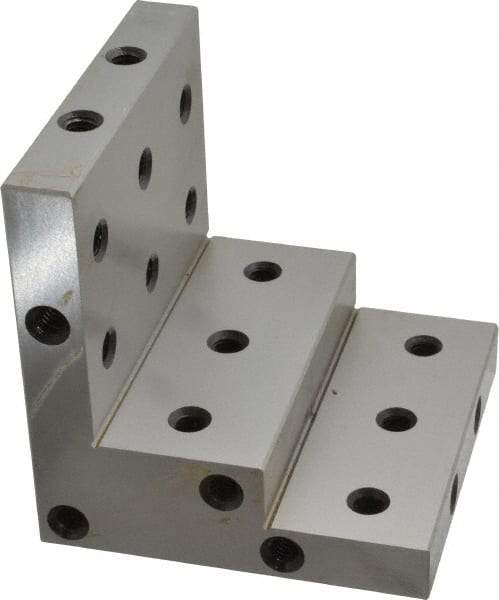 SPI - 4" Wide x 4" Deep x 4" High Steel Precision-Ground Angle Plate - Stepped Plate, Machined Holes on Surface, Open End - Exact Tool & Supply