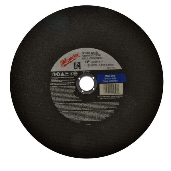 Milwaukee Tool - 14" 36 Grit Aluminum Oxide Cutoff Wheel - 3/32" Thick, 1" Arbor, 4,365 Max RPM, Use with Angle Grinders - Exact Tool & Supply
