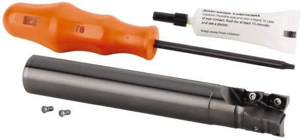 Kennametal - 19.99mm Cut Diam, 22mm Max Depth of Cut, 3/4" Shank Diam, 129.31mm OAL, Indexable Square Shoulder Helical End Mill - GOMT 1003.., JOMT 1003.. Inserts, Cylindrical Shank, 0° Lead Angle, Through Coolant, Series KDMR - Exact Tool & Supply