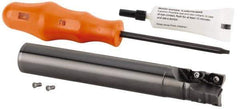 Kennametal - 1" Cut Diam, 27.99mm Max Depth of Cut, 1" Shank Diam, 139.34mm OAL, Indexable Square Shoulder Helical End Mill - GOMT 13T3.., JOMT 13T3.. Inserts, Cylindrical Shank, 0° Lead Angle, Through Coolant, Series KDMR - Exact Tool & Supply