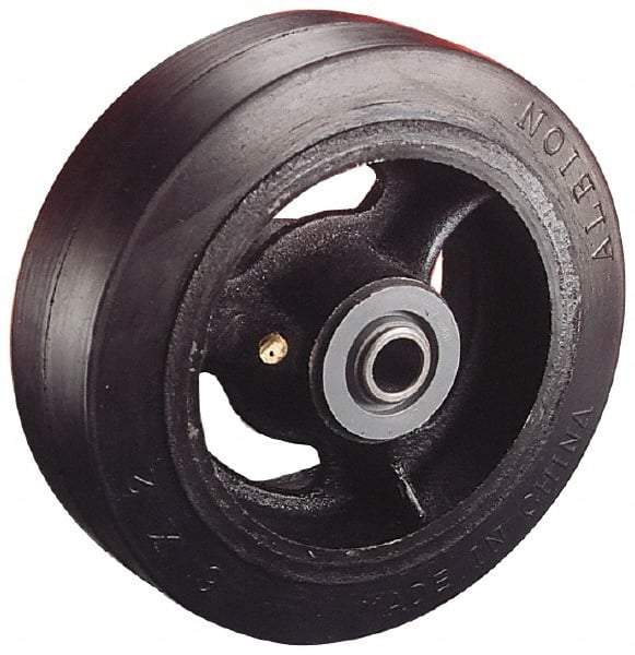 Albion - 5 Inch Diameter x 2 Inch Wide, Solid Rubber Caster Wheel - 400 Lb. Capacity, 2-3/16 Inch Hub Length, 1/2 Inch Axle Diameter, Roller Bearing - Exact Tool & Supply