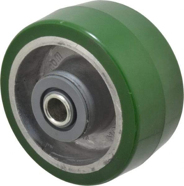 Albion - 4 Inch Diameter x 2 Inch Wide, Polyurethane Caster Wheel - 700 Lb. Capacity, 2-7/16 Inch Hub Length, 1/2 Inch Axle Diameter, Roller Bearing - Exact Tool & Supply