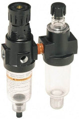 Wilkerson - 1/4" NPT Port Miniature 2 Piece Filter/Regulator-Lubricator FRL Unit - Polycarbonate Bowl, 20 SCFM, 150 Max psi, 6.21" High, Manual Drain - Exact Tool & Supply