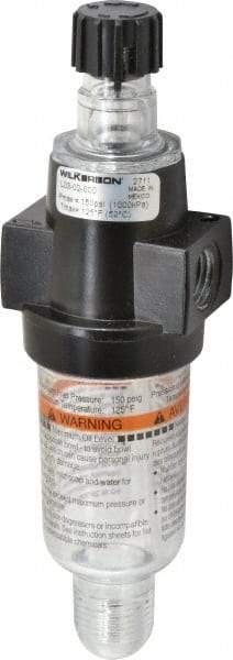 Wilkerson - 1/4 NPT Port, 150 Max psi, Miniature Lubricator - Polycarbonate Bowl, Zinc Body, 20 CFM, 125°F Max, 1.73" Wide x 5.8" High - Exact Tool & Supply