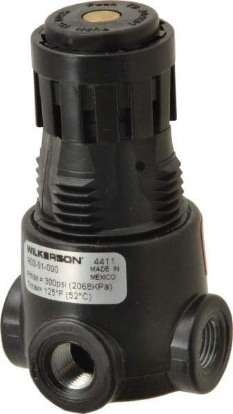 Wilkerson - 1/8 NPT Port, 13 CFM, Zinc Miniature Regulator - 2 to 125 psi Range, 300 Max psi Supply Pressure, 1/8" Gauge Port Thread, 1.65" Wide x 2.88" High - Exact Tool & Supply