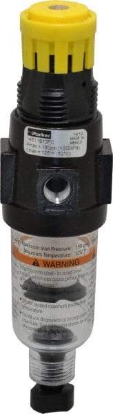 Parker - 1/4" NPT Port Miniature 1 Piece Filter/Regulator FRL Unit - Polycarbonate Bowl, 18 SCFM, 150 Max psi, 6.21" High, Manual Drain - Exact Tool & Supply
