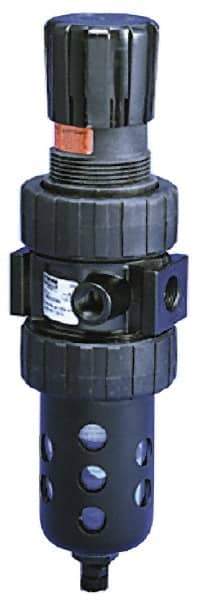 Parker - 1/4" NPT Port Intermediate 1 Piece Filter/Regulator FRL Unit - Metal Bowl, 46 SCFM, 250 Max psi, 10.38" High, Manual Drain - Exact Tool & Supply