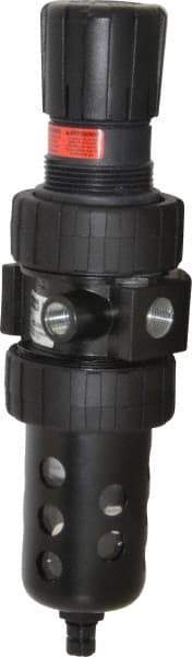Parker - 3/8" NPT Port Intermediate 1 Piece Filter/Regulator FRL Unit - Polycarbonate Bowl, 55 SCFM, 150 Max psi, 10.38" High, Manual Drain - Exact Tool & Supply