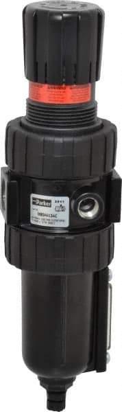 Parker - 1/2" NPT Port Intermediate 1 Piece Filter/Regulator FRL Unit - Metal Bowl, 61 SCFM, 250 Max psi, 10.38" High, Manual Drain - Exact Tool & Supply