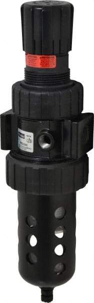 Parker - 1/2" NPT Port Standard 1 Piece Filter/Regulator FRL Unit - Polycarbonate Bowl, 90 SCFM, 150 Max psi, 11.76" High, Manual Drain - Exact Tool & Supply