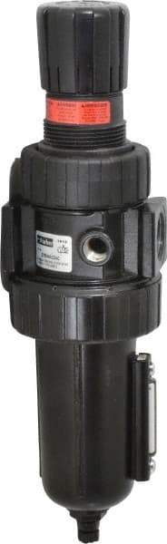Parker - 3/4" NPT Port Standard 1 Piece Filter/Regulator FRL Unit - Metal Bowl, 90 SCFM, 250 Max psi, 11.76" High, Manual Drain - Exact Tool & Supply