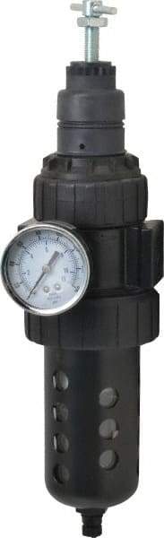 Parker - 1/2" NPT Port Standard 1 Piece Filter/Regulator FRL Unit - Polycarbonate Bowl, 90 SCFM, 150 Max psi, 11.76" High, Manual Drain - Exact Tool & Supply