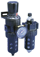 Parker - 1/2" NPT Port Standard 2 Piece Filter/Regulator-Lubricator FRL Unit - Polycarbonate Bowl, 90 SCFM, 150 Max psi, 11.76" High, Manual Drain - Exact Tool & Supply