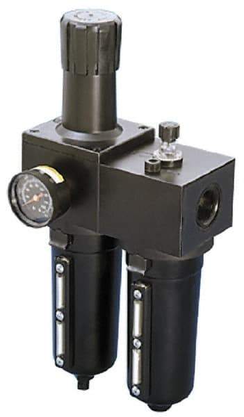 Parker - 1" NPT Port Heavy Duty 2 Piece Filter/Regulator-Lubricator FRL Unit - Metal Bowl, 250 SCFM, 250 Max psi, 15.95" High, Manual Drain - Exact Tool & Supply