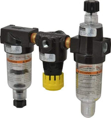 Parker - 1/4" NPT Port Miniature 3 Piece Filter-Regulator-Lubricator FRL Unit - Polycarbonate Bowl, 20 SCFM, 150 Max psi, 5.98" High, Manual Drain - Exact Tool & Supply