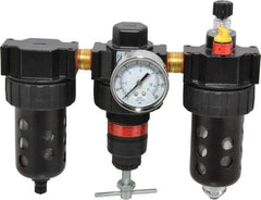 Parker - 1/2" NPT Port Intermediate 3 Piece Filter-Regulator-Lubricator FRL Unit - Polycarbonate Bowl, 90 SCFM, 150 Max psi, 7.93" High, Manual Drain - Exact Tool & Supply
