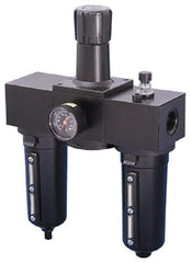 Parker - 1" NPT Port Heavy Duty 3 Piece Filter-Regulator-Lubricator FRL Unit - Metal Bowl, 250 SCFM, 250 Max psi, 15.95" High, Manual Drain - Exact Tool & Supply