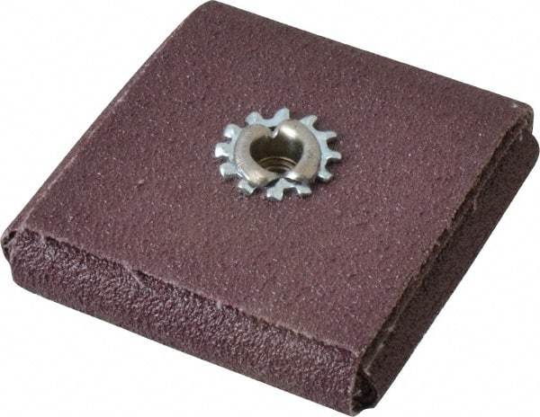 3M - 80 Grit, Medium Grade, Aluminum Oxide Square Pad - 2" Long x 2" Wide x 1/2" Thick, Cloth Backed, X Backing Weight, 12,000 Max RPM - Exact Tool & Supply