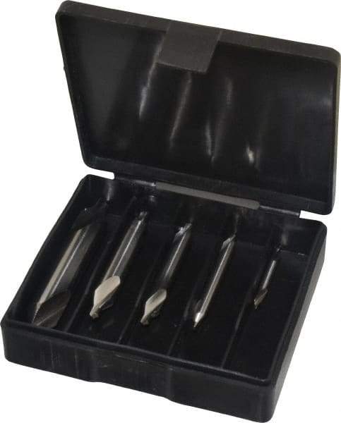 Interstate - 5 Piece, #1 to 5, Plain Edge, High Speed Steel Combo Drill & Countersink Set - 60° Incl Angle, Double End - Exact Tool & Supply