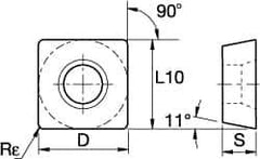 Kennametal - SPCW432 Grade KCK15 Carbide Milling Insert - TiN/TiCN/Al2O3 Finish, 3/16" Thick, 1/2" Inscribed Circle, 0.8mm Corner Radius - Exact Tool & Supply
