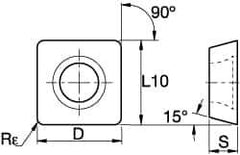 Kennametal - SDCW322 Grade KCPK30 Carbide Milling Insert - TiN/TiCN/Al2O3 Finish, 0.1252" Thick, 0.3752" Inscribed Circle, 0.8mm Corner Radius - Exact Tool & Supply