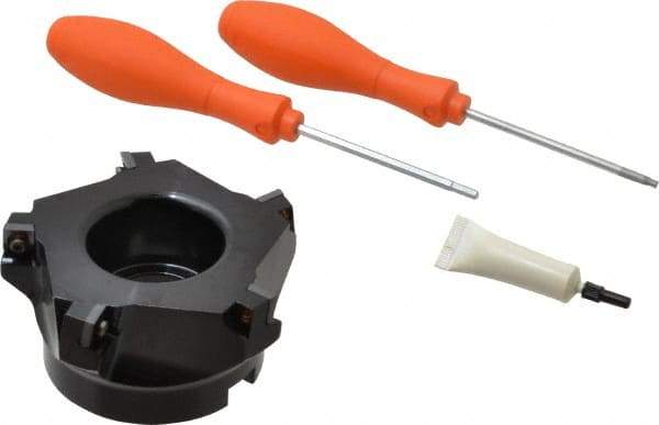 Kennametal - 5 Inserts, 4" Cut Diam, 1-1/4" Arbor Diam, 0.361" Max Depth of Cut, Indexable Square-Shoulder Face Mill - 0/90° Lead Angle, 2" High, SD.T 43.. Insert Compatibility, Series KSSM - Exact Tool & Supply