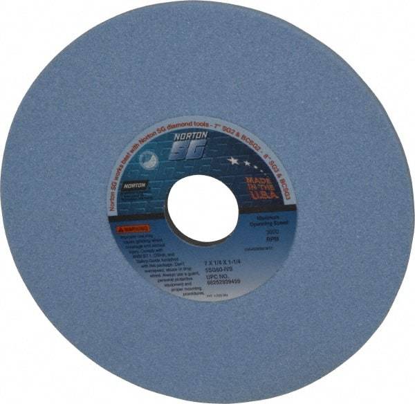 Norton - 7" Diam x 1-1/4" Hole x 1/4" Thick, I Hardness, 60 Grit Surface Grinding Wheel - Ceramic, Type 1, Medium Grade, 3,600 Max RPM, Vitrified Bond, No Recess - Exact Tool & Supply