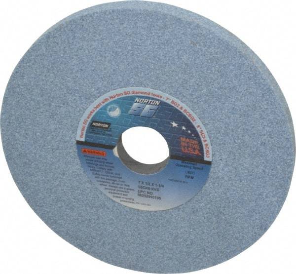 Norton - 7" Diam x 1-1/4" Hole x 1/2" Thick, K Hardness, 46 Grit Surface Grinding Wheel - Ceramic, Type 1, Coarse Grade, 3,600 Max RPM, Vitrified Bond, No Recess - Exact Tool & Supply