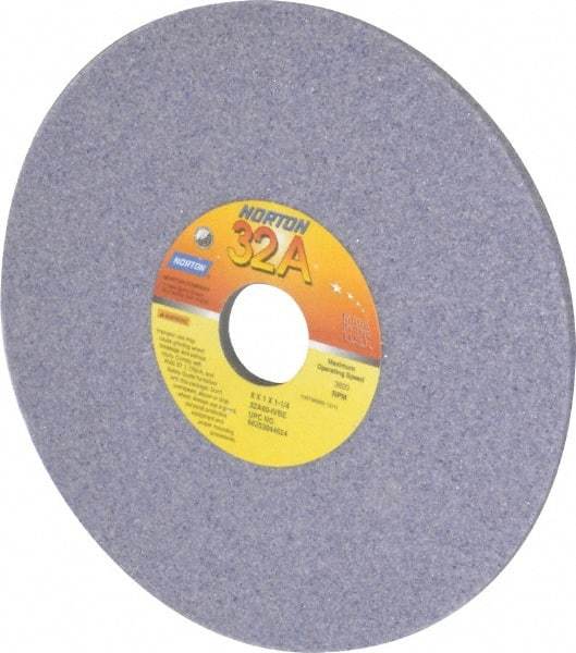 Norton - 8" Diam x 1-1/4" Hole x 1/4" Thick, K Hardness, 46 Grit Surface Grinding Wheel - Aluminum Oxide, Type 1, Coarse Grade, 3,600 Max RPM, Vitrified Bond, No Recess - Exact Tool & Supply