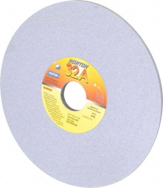 Norton - 8" Diam x 1-1/4" Hole x 1/4" Thick, I Hardness, 100 Grit Surface Grinding Wheel - Aluminum Oxide, Type 1, Fine Grade, 3,600 Max RPM, Vitrified Bond, No Recess - Exact Tool & Supply