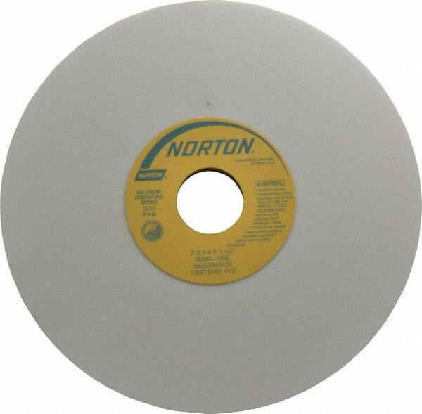Norton - 8" Diam x 1-1/4" Hole x 1/4" Thick, J Hardness, 80 Grit Surface Grinding Wheel - Aluminum Oxide, Type 1, Medium Grade, 3,600 Max RPM, Vitrified Bond, No Recess - Exact Tool & Supply