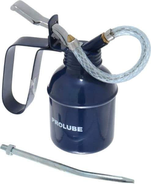 PRO-LUBE - 200 mL Capcity, 6" Long Flexible Spout, Lever-Type Oiler - Brass Pump, Steel Body, Powder Coated - Exact Tool & Supply