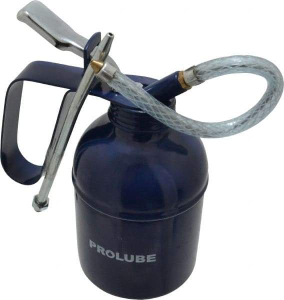 PRO-LUBE - 400 mL Capcity, 7" Long Flexible Spout, Lever-Type Oiler - Brass Pump, Steel Body, Powder Coated - Exact Tool & Supply