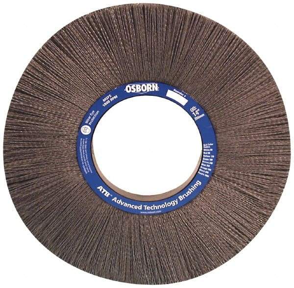 Osborn - 14" OD, 5-1/4" Arbor Hole, Crimped Nylon Wheel Brush - 1" Face Width, 3-5/8" Trim Length, 0.04" Filament Diam, 1,800 RPM - Exact Tool & Supply