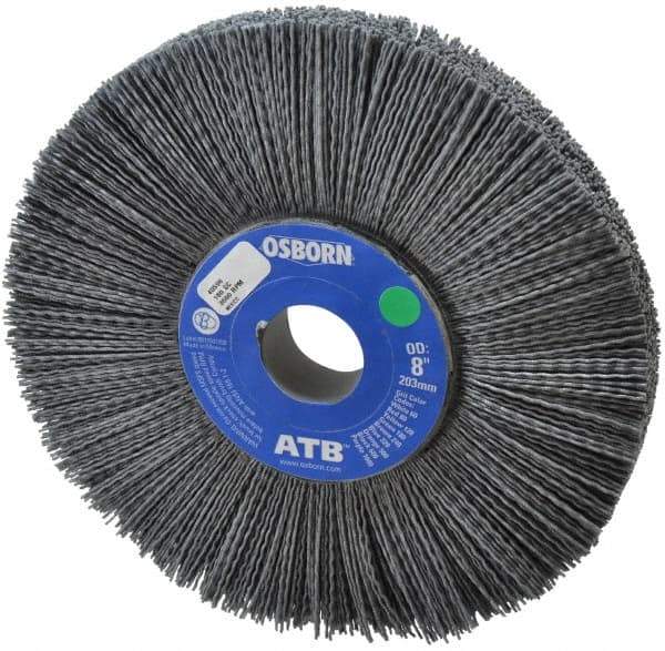 Osborn - 8" OD, 1-1/4" Arbor Hole, Crimped Nylon Wheel Brush - 1" Face Width, 2-1/4" Trim Length, 0.035" Filament Diam, 3,600 RPM - Exact Tool & Supply