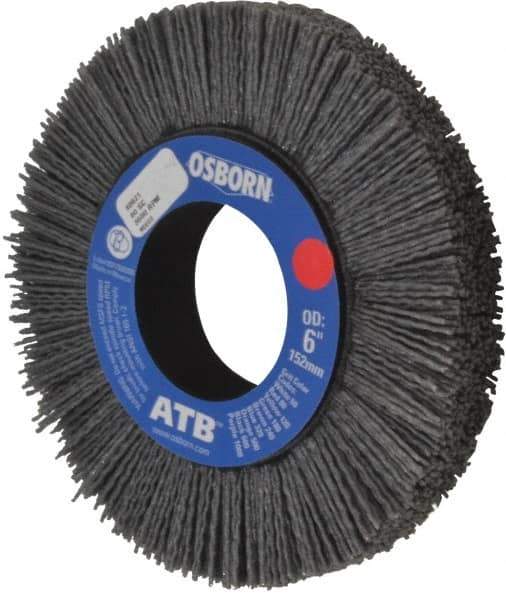 Osborn - 6" OD, 2" Arbor Hole, Crimped Nylon Wheel Brush - 1" Face Width, 1-1/4" Trim Length, 0.04" Filament Diam, 3,600 RPM - Exact Tool & Supply