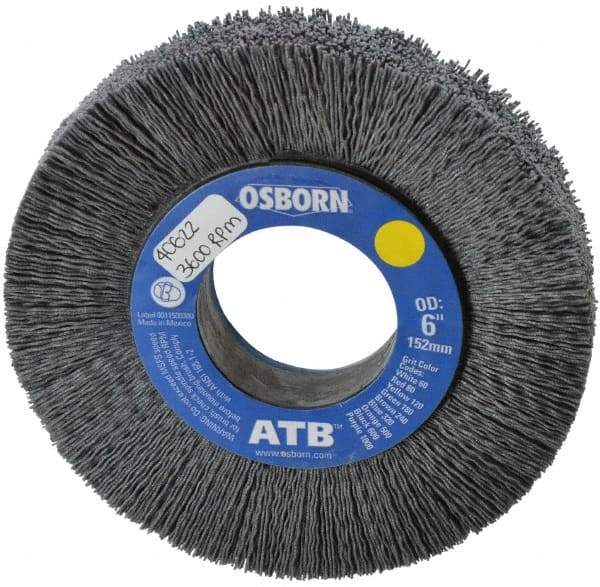Osborn - 6" OD, 2" Arbor Hole, Crimped Nylon Wheel Brush - 1" Face Width, 1-1/4" Trim Length, 0.028" Filament Diam, 3,600 RPM - Exact Tool & Supply